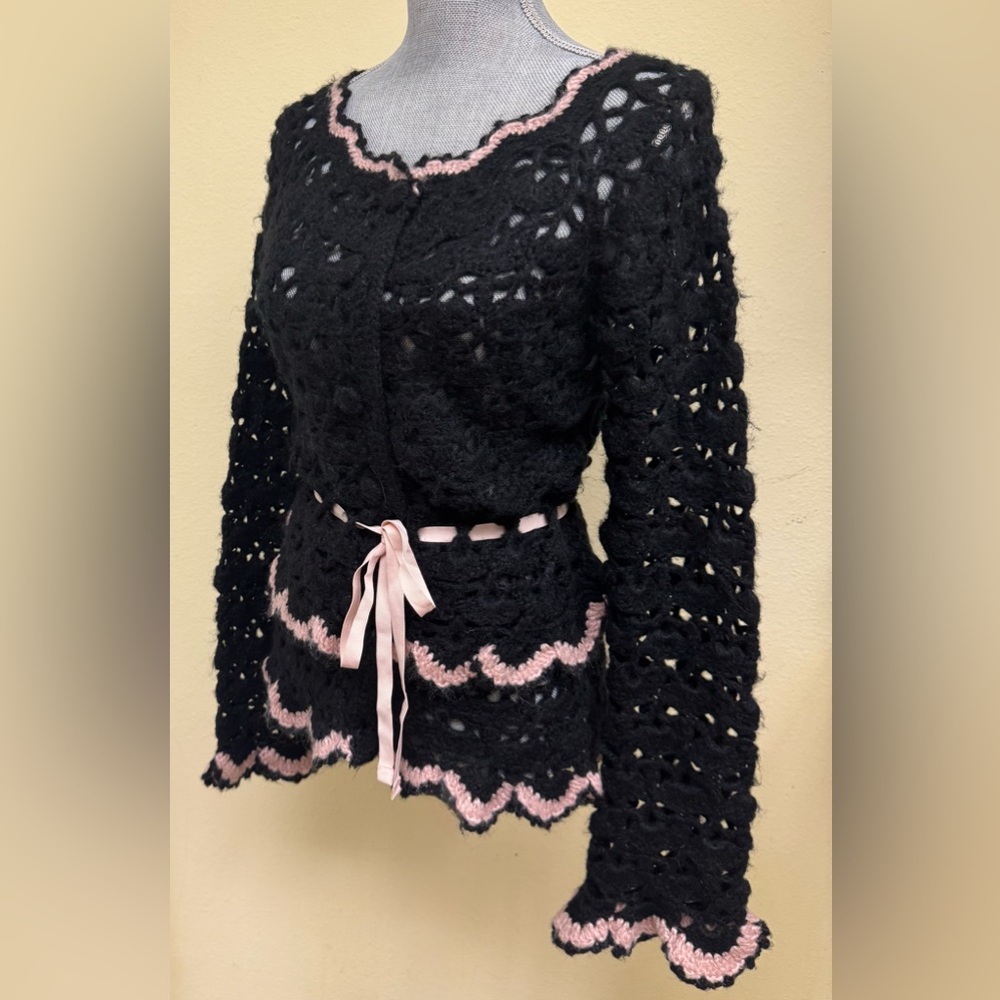 Hazel Black and Pink Crochet Sweater